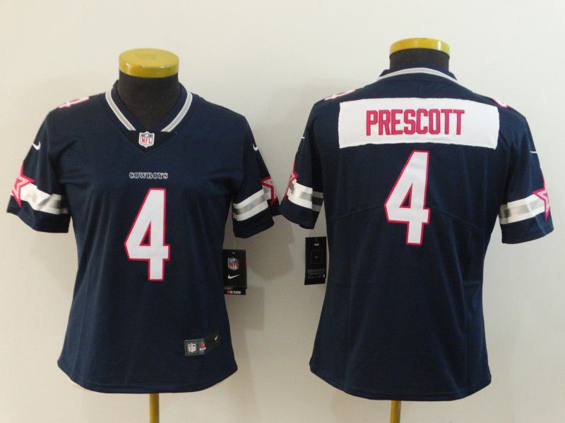 Women Dallas cowboys #4 Prescott Blue Color Rush Limited NFL Jerseys